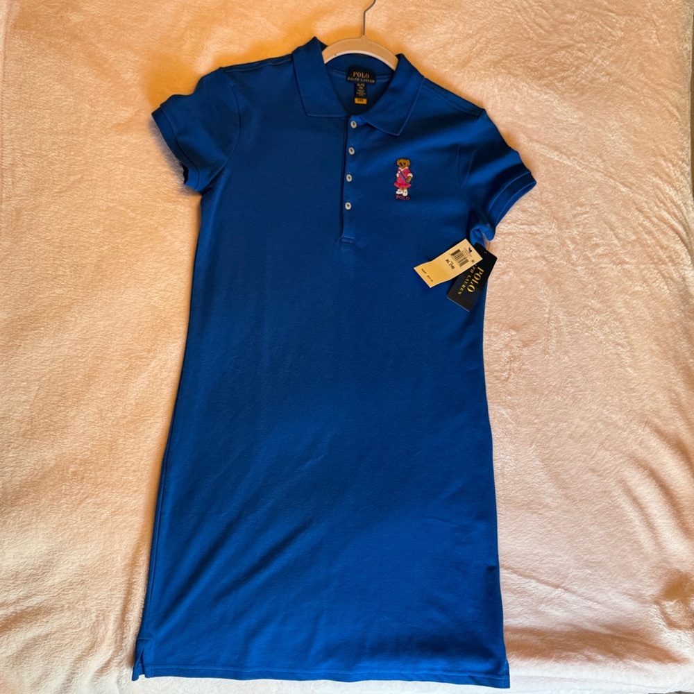 Ralph Lauren Royal Blue Polo Dress with Bear Embroidery